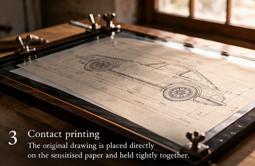 The master drawing and sensitised paper placed together