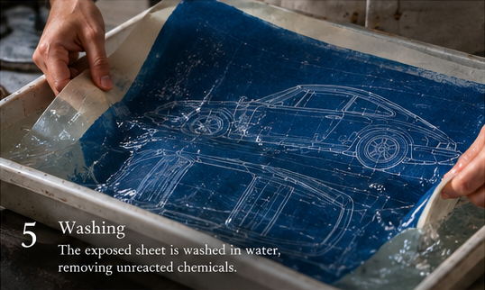 Blueprint being washed with the emerging image