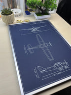 Cessna 172 Skyhawk blueprint in silver frame on a desk, aviation gift for pilots by Plotora